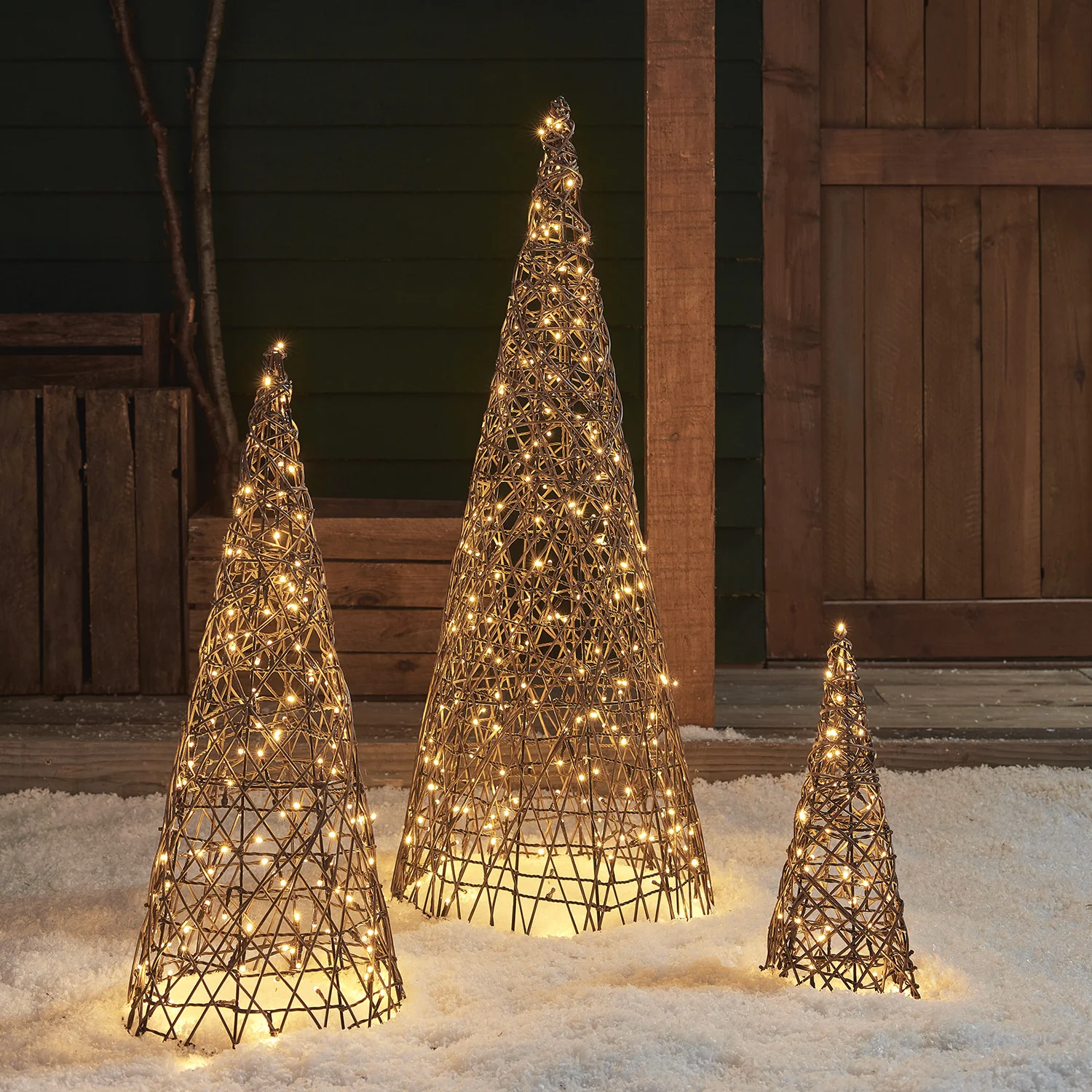 Studley Rattan Cone Outdoor Christmas Decoration Trio - Image 3