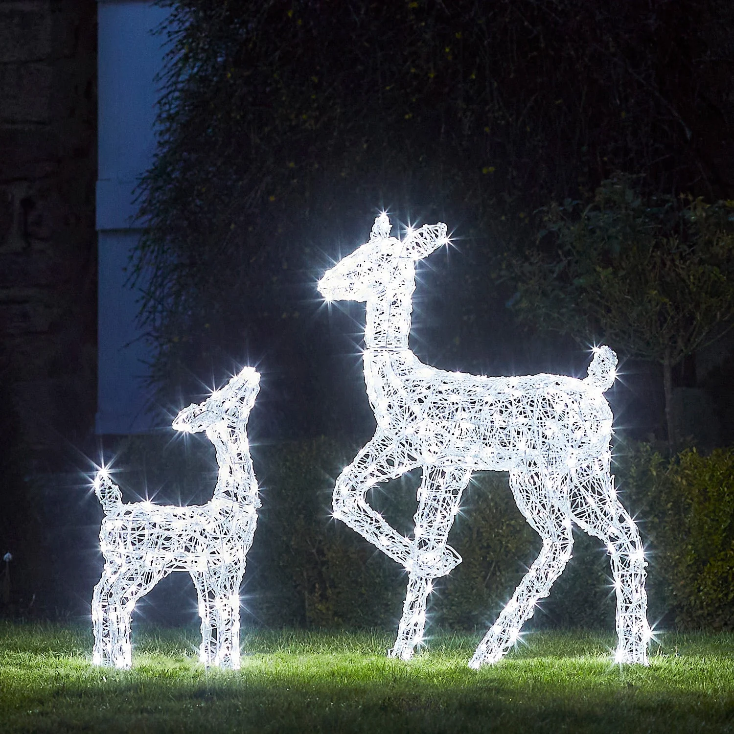 90cm Swinsty Doe & Fawn Acrylic Light Up Reindeer Duo - Image 5