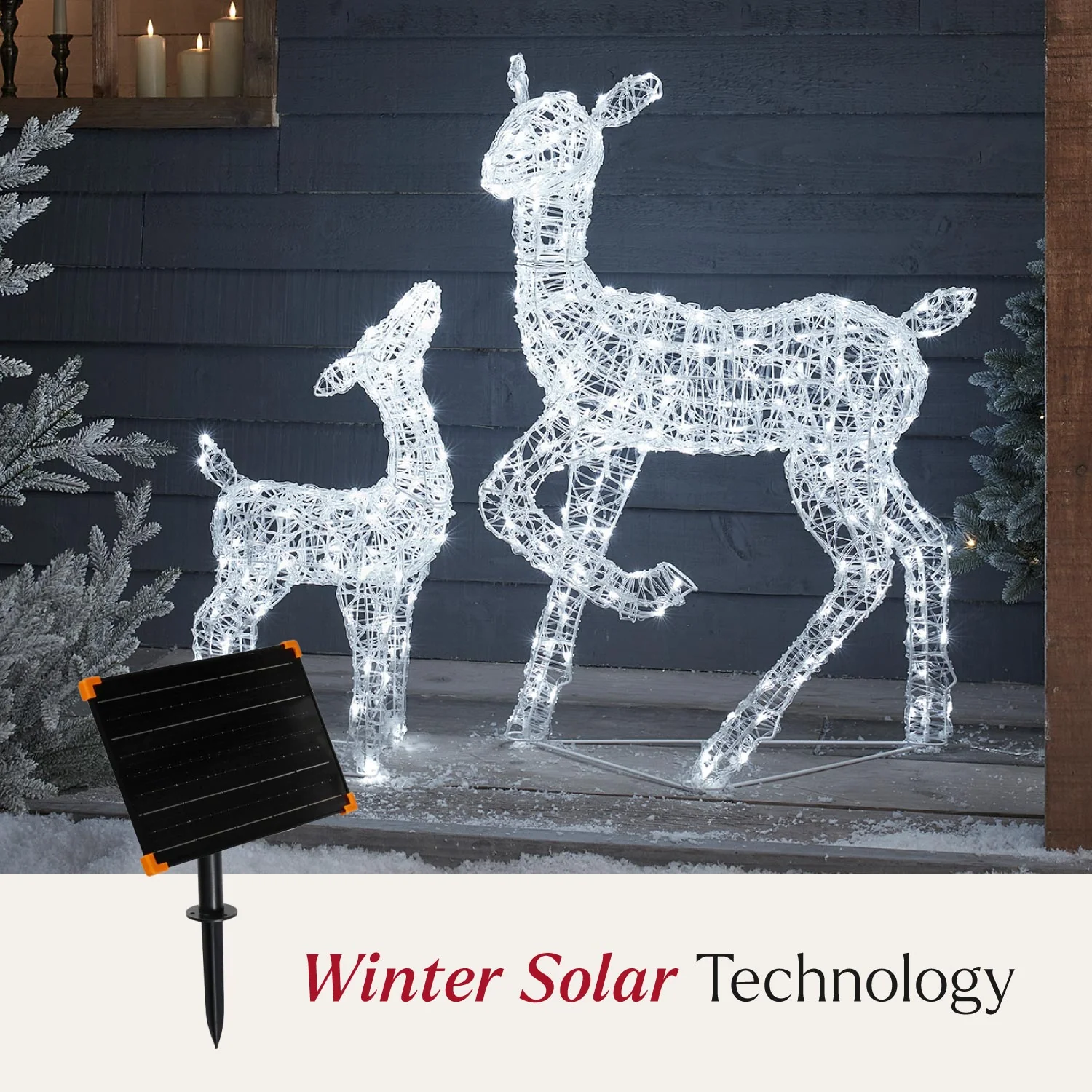 Solar Powered Swinsty Doe & Fawn Acrylic Light Up Reindeer - Image 2