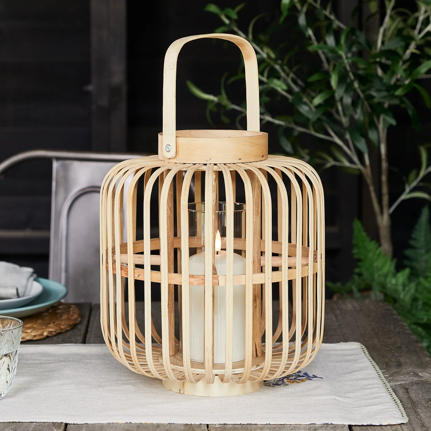 Tall Bamboo Garden Lantern with TruGlow® Candle - Image 3