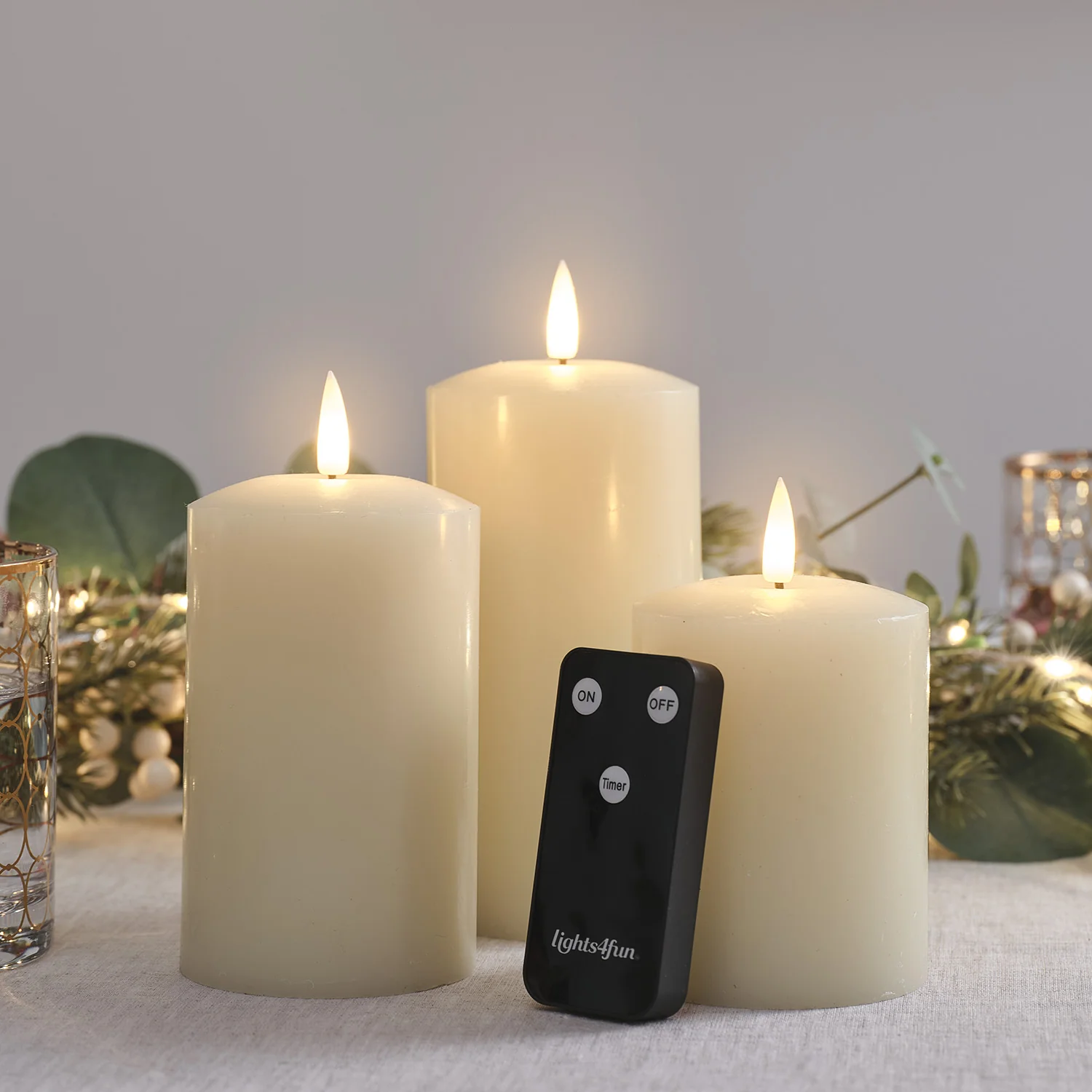 TruGlow® Ivory LED Pillar Candle Trio with Remote Control - Image 19