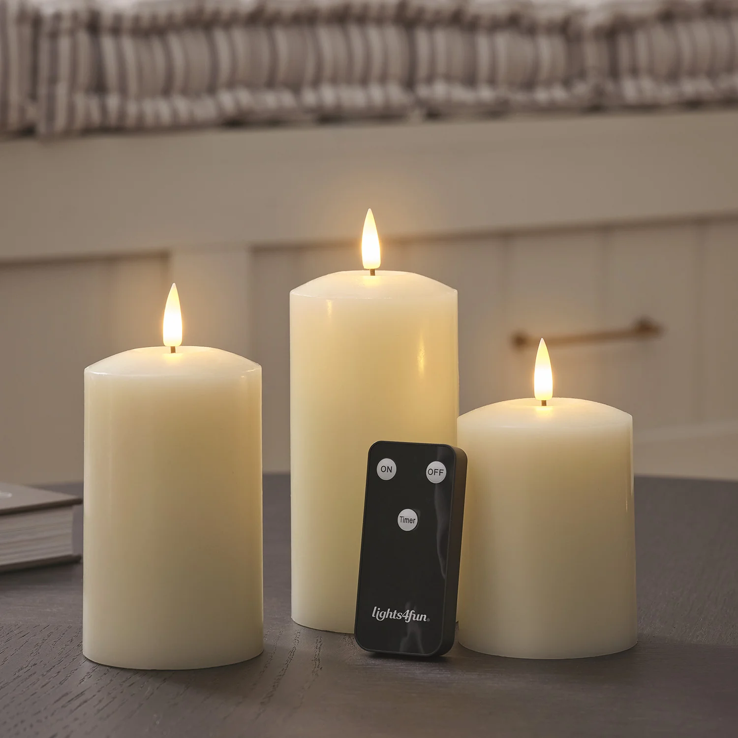 TruGlow® Ivory LED Pillar Candle Trio with Remote Control - Image 3
