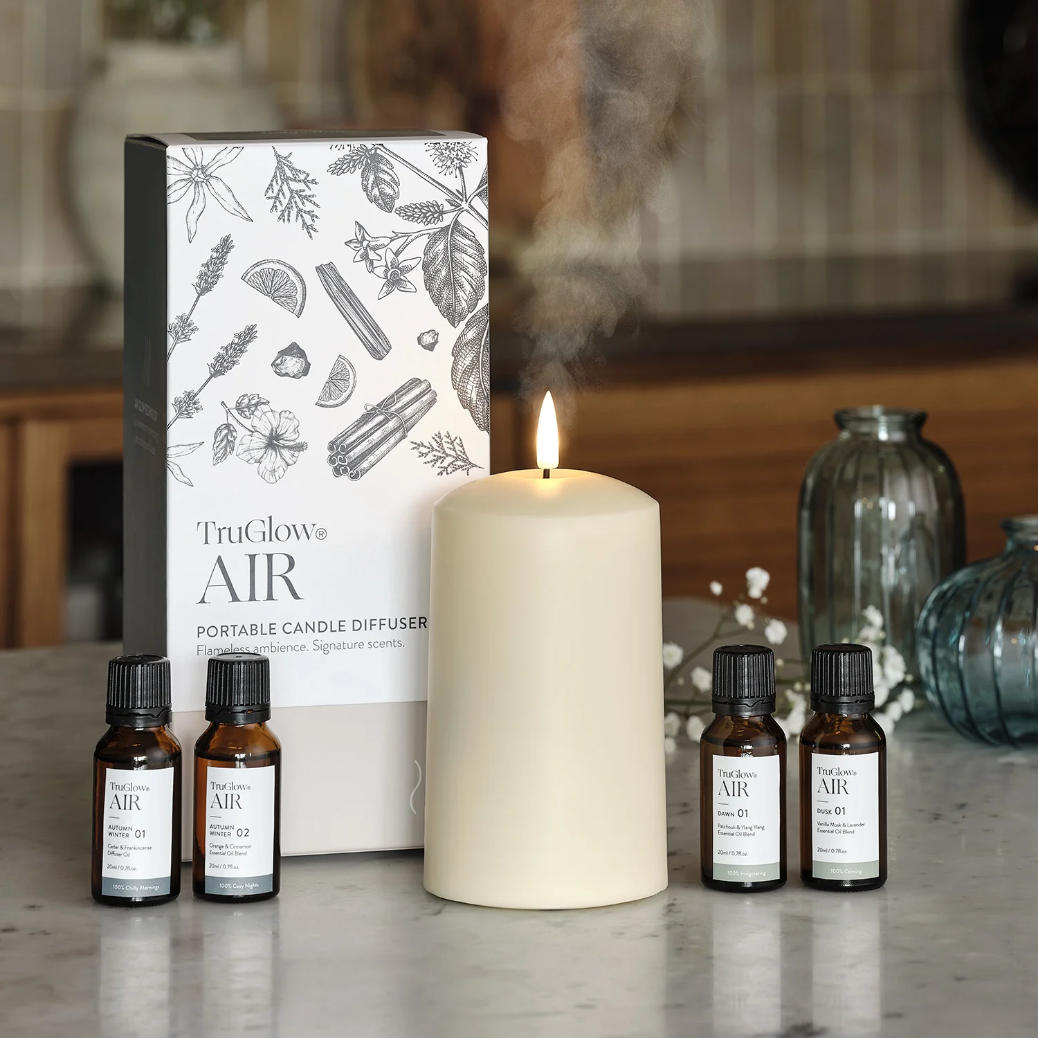 TruGlow AIR® Portable Candle Diffuser & Autumn Winter, Dawn Dusk Diffuser Oil Bundle - Image 2