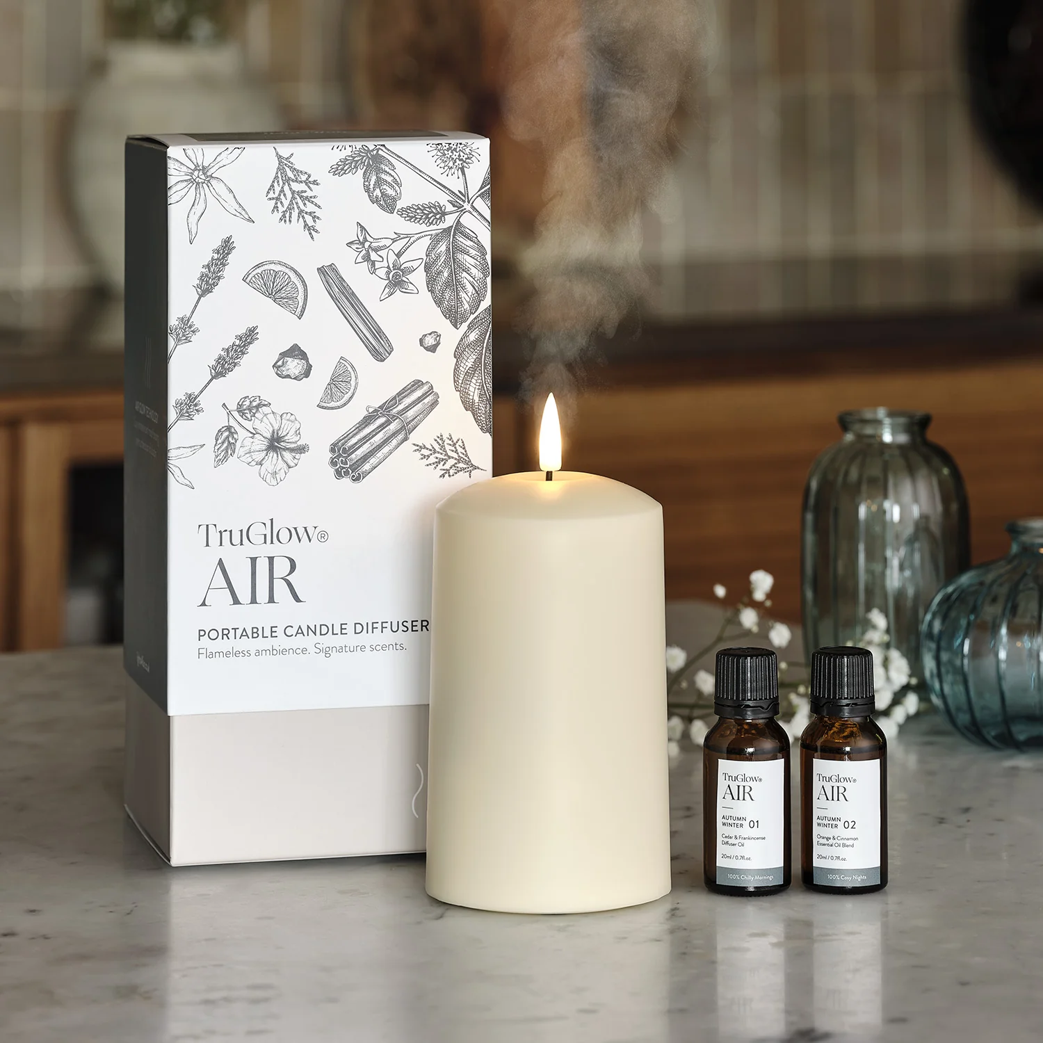 TruGlow AIR® Portable Candle Diffuser & Autumn Winter Diffuser Oil Bundle - Image 2