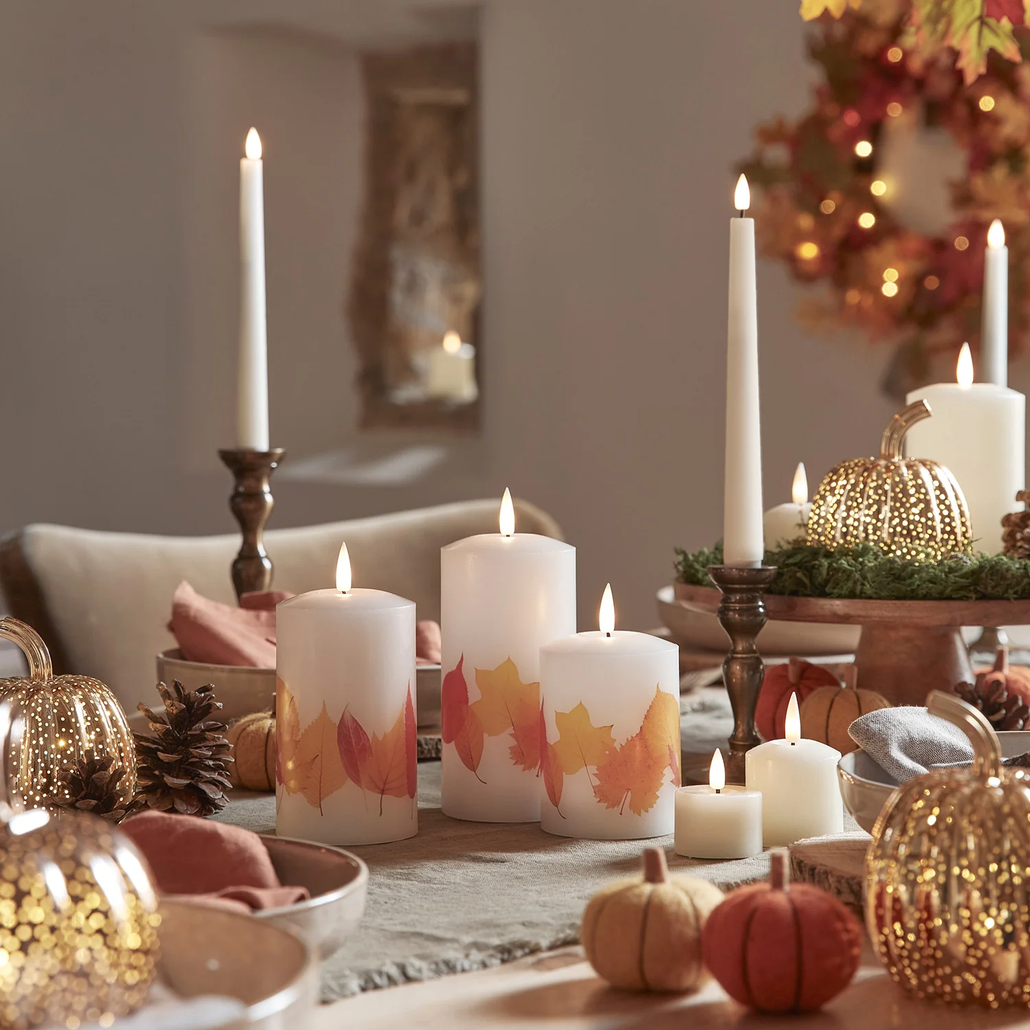 TruGlow® Autumnal Leaf LED Pillar Candle Trio with Remote Control - Image 2