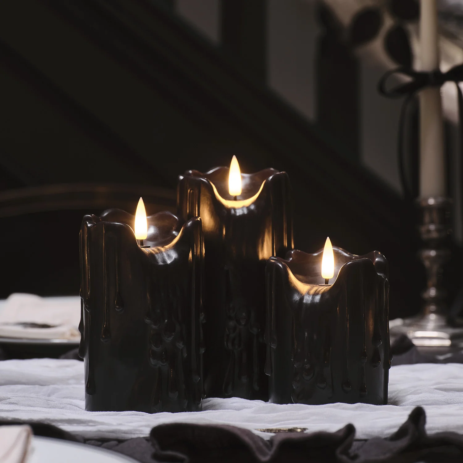 TruGlow® Black Dripping Wax LED Candle Trio - Image 3