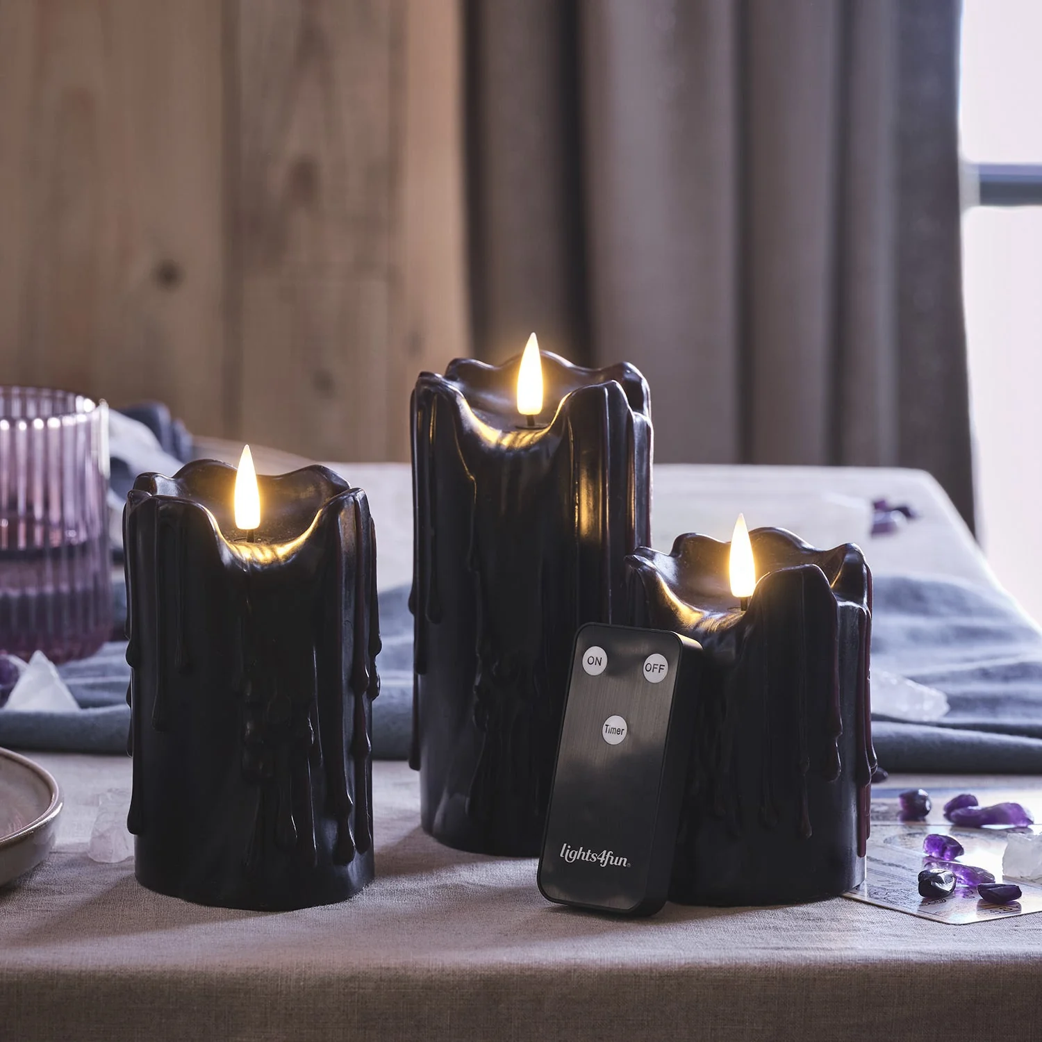 TruGlow® Black Dripping Wax LED Candle Trio - Image 5