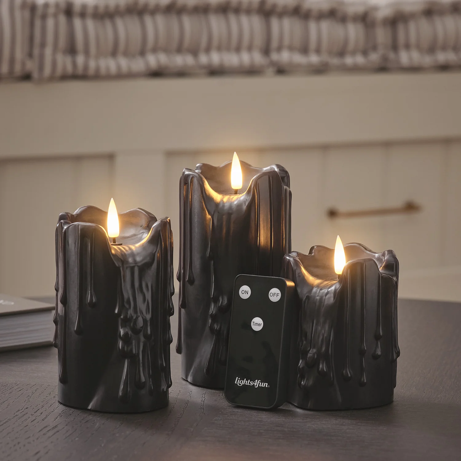 TruGlow® Black Dripping Wax LED Candle Trio - Image 7