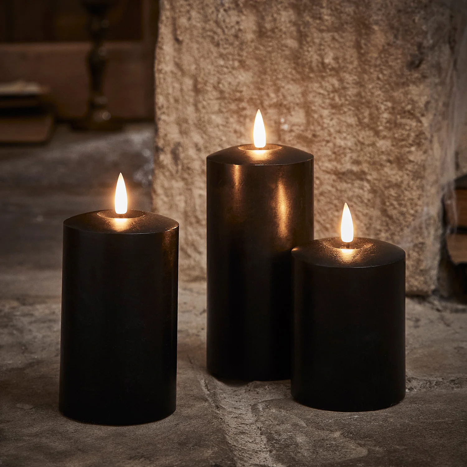 TruGlow® Black LED Pillar Candle Trio - Image 2