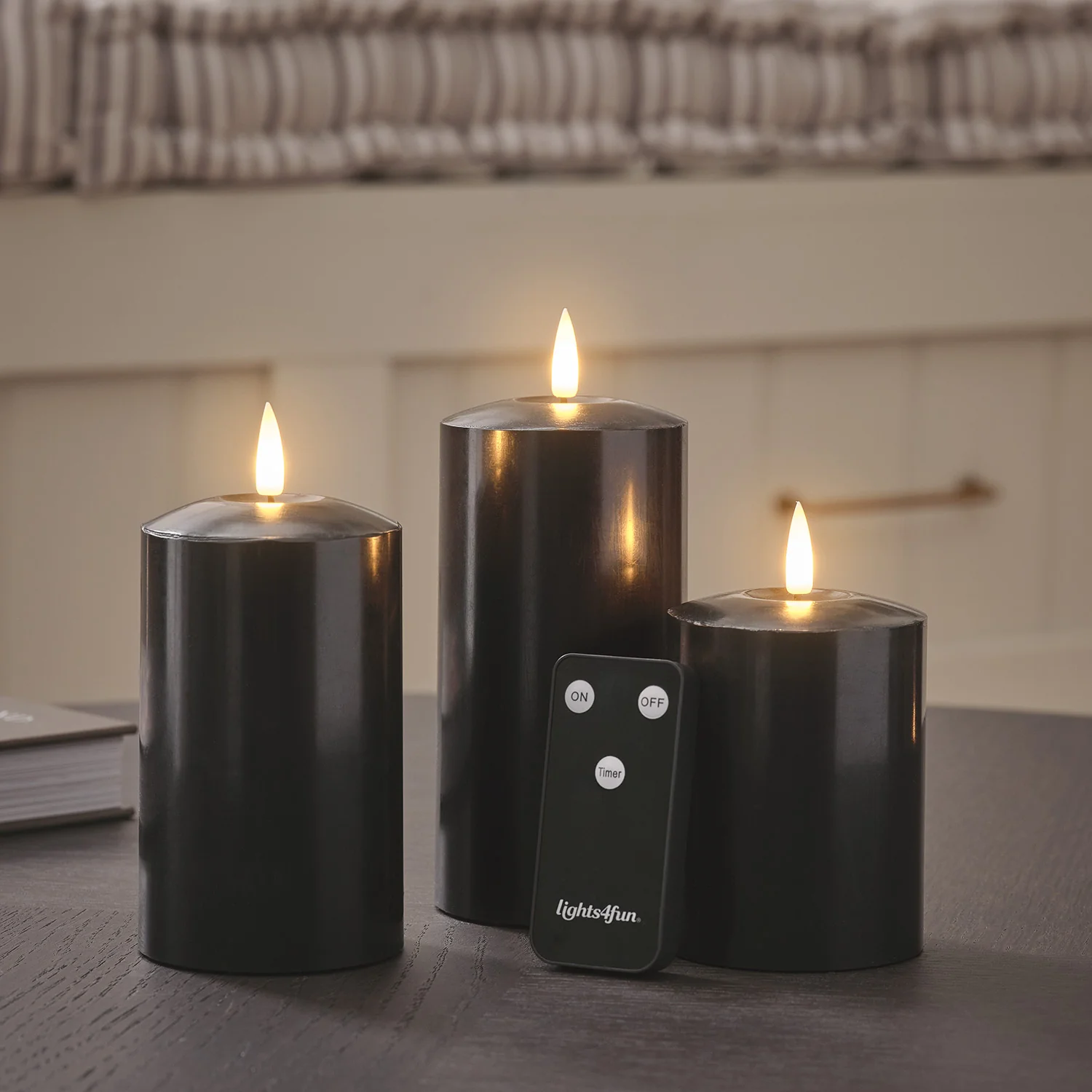 TruGlow® Black LED Pillar Candle Trio - Image 3