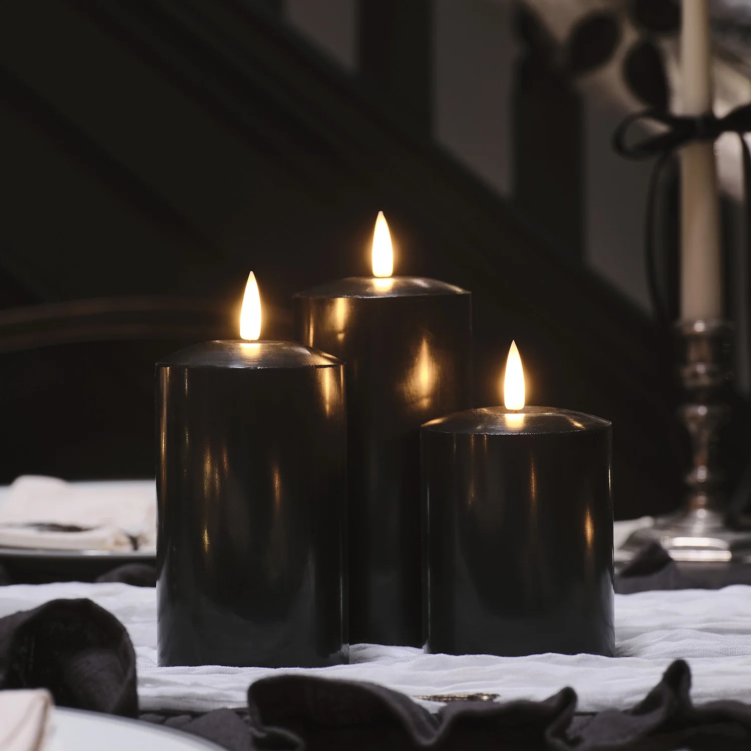 TruGlow® Black LED Pillar Candle Trio - Image 4