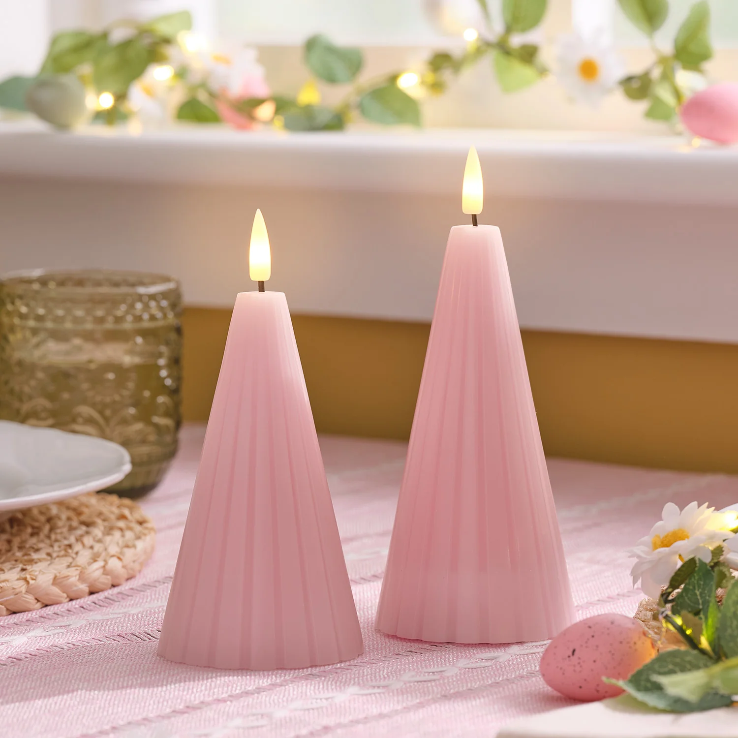 TruGlow® Blush Pink Fluted Cone LED Pillar Candle Duo with Remote Control - Image 4