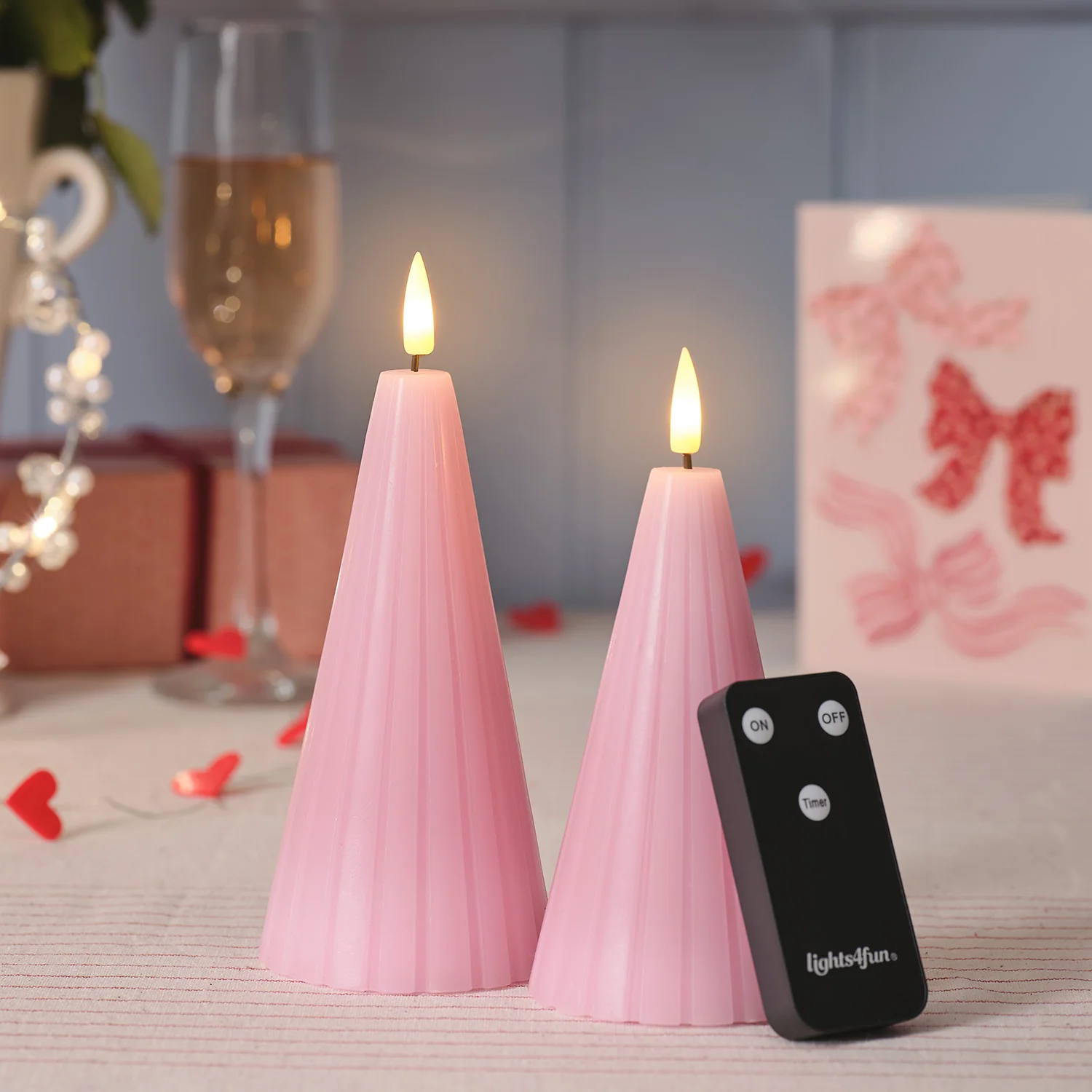 TruGlow® Blush Pink Fluted Cone LED Pillar Candle Duo with Remote Control - Image 5