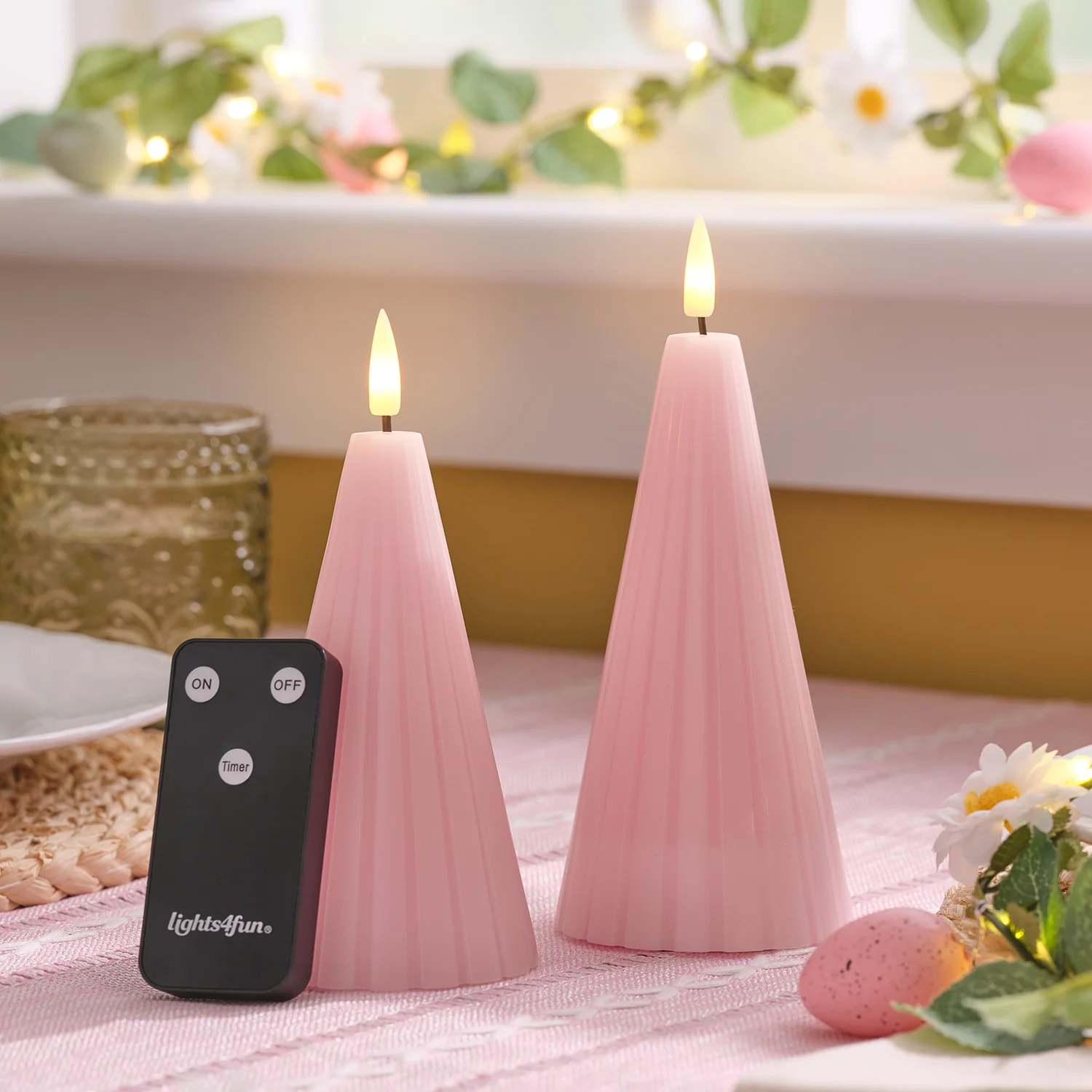 TruGlow® Blush Pink Fluted Cone LED Pillar Candle Duo with Remote Control - Image 8