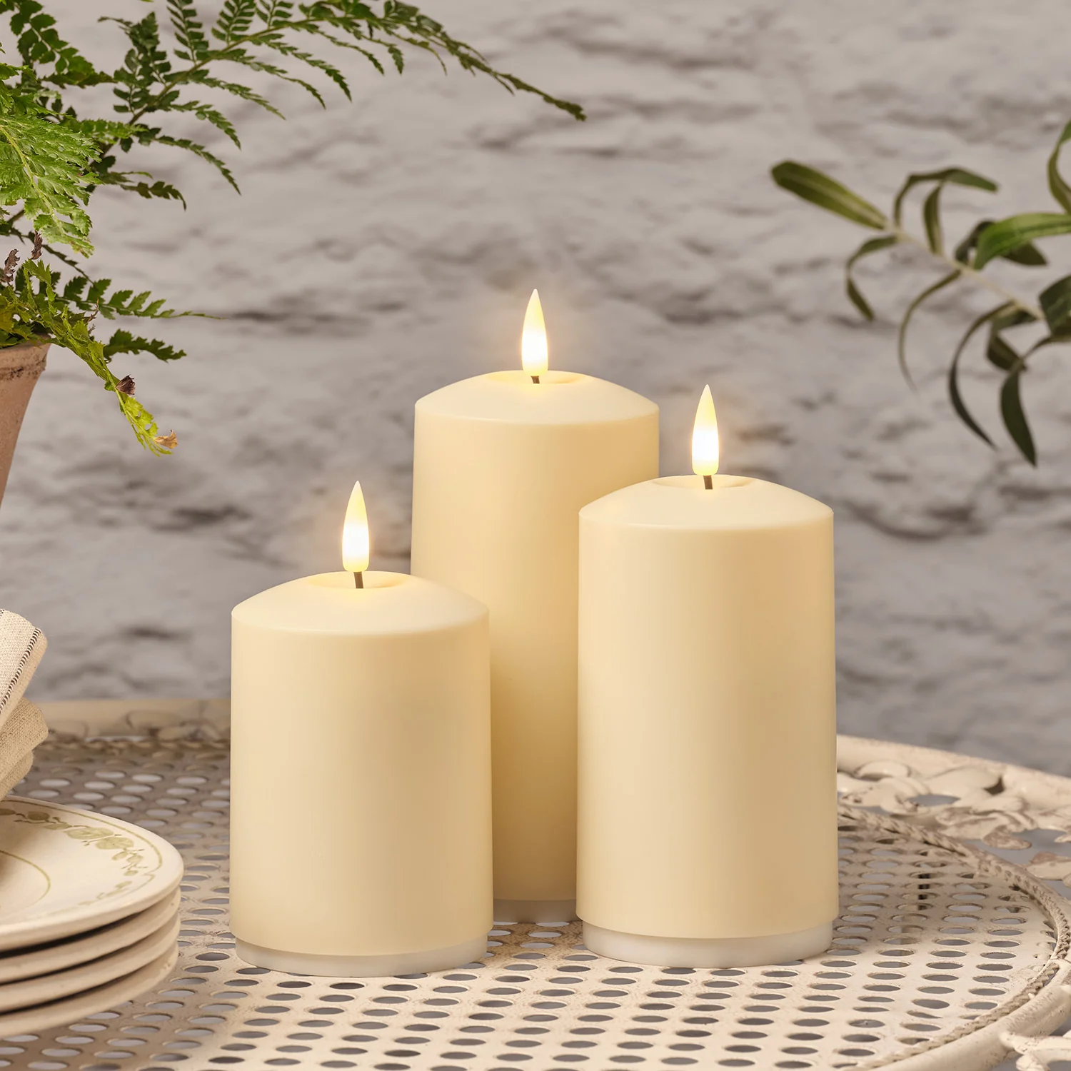 TruGlow® Rechargeable Outdoor Pillar Candle Trio - Image 2