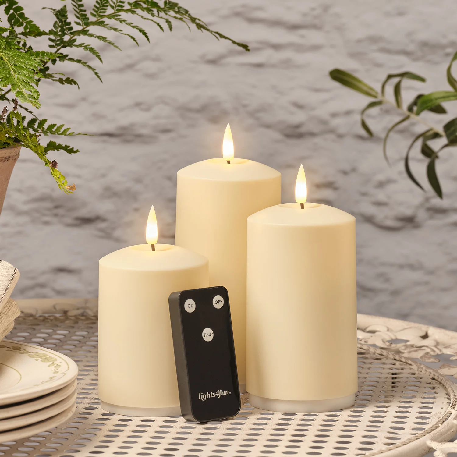 TruGlow® Rechargeable Outdoor Pillar Candle Trio - Image 3