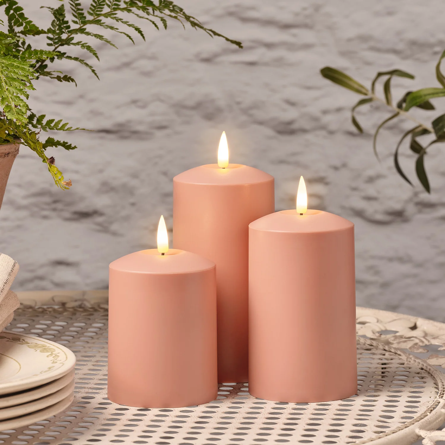 TruGlow® Terracotta Coloured Outdoor Candle Trio - Image 6
