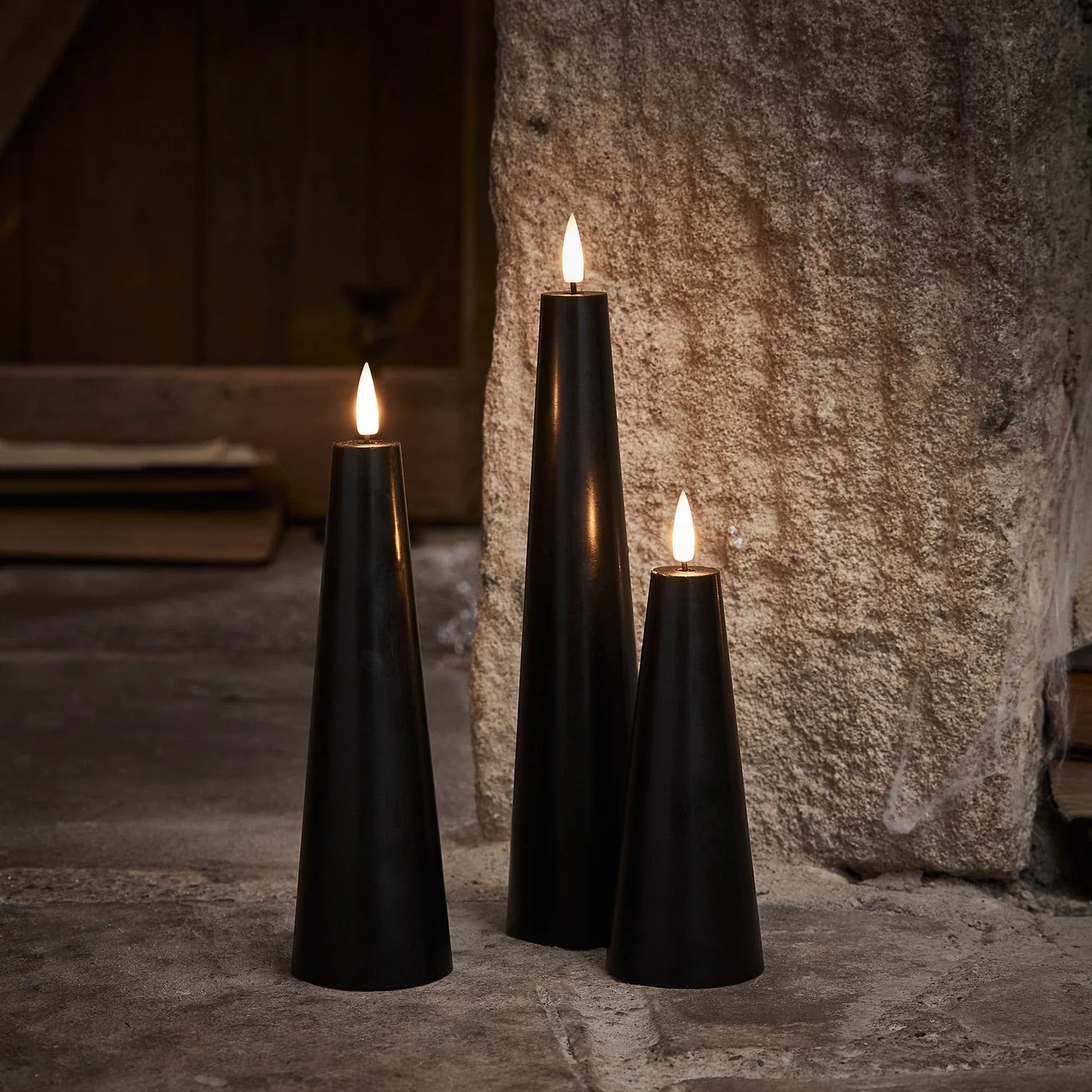 TruGlow® Black Cone LED Pillar Candle Trio - Image 2