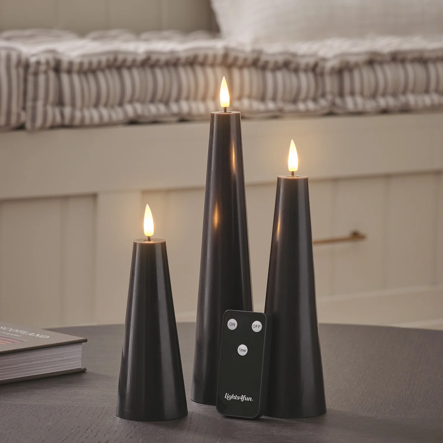 TruGlow® Black Cone LED Pillar Candle Trio - Image 3