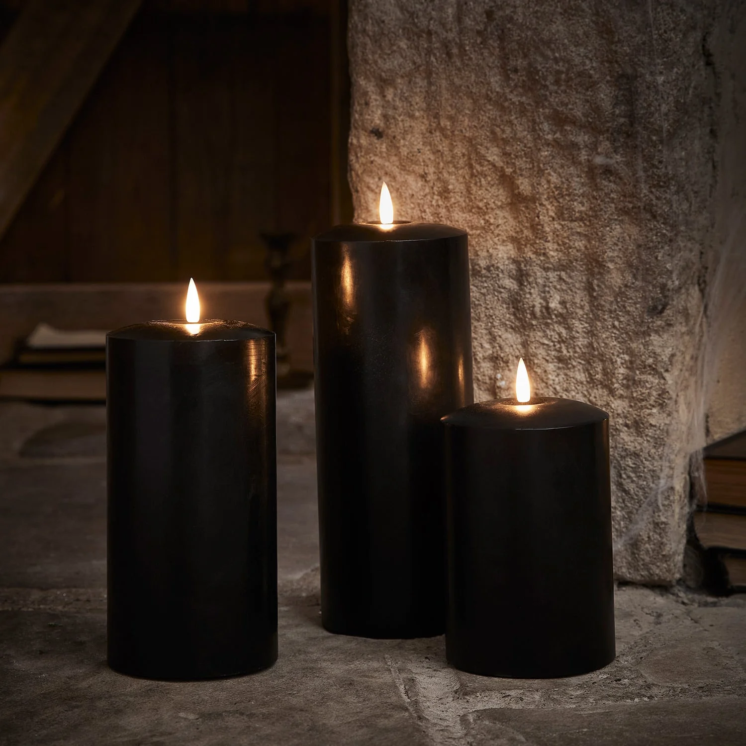 TruGlow® Black LED Chapel Candle Trio - Image 2
