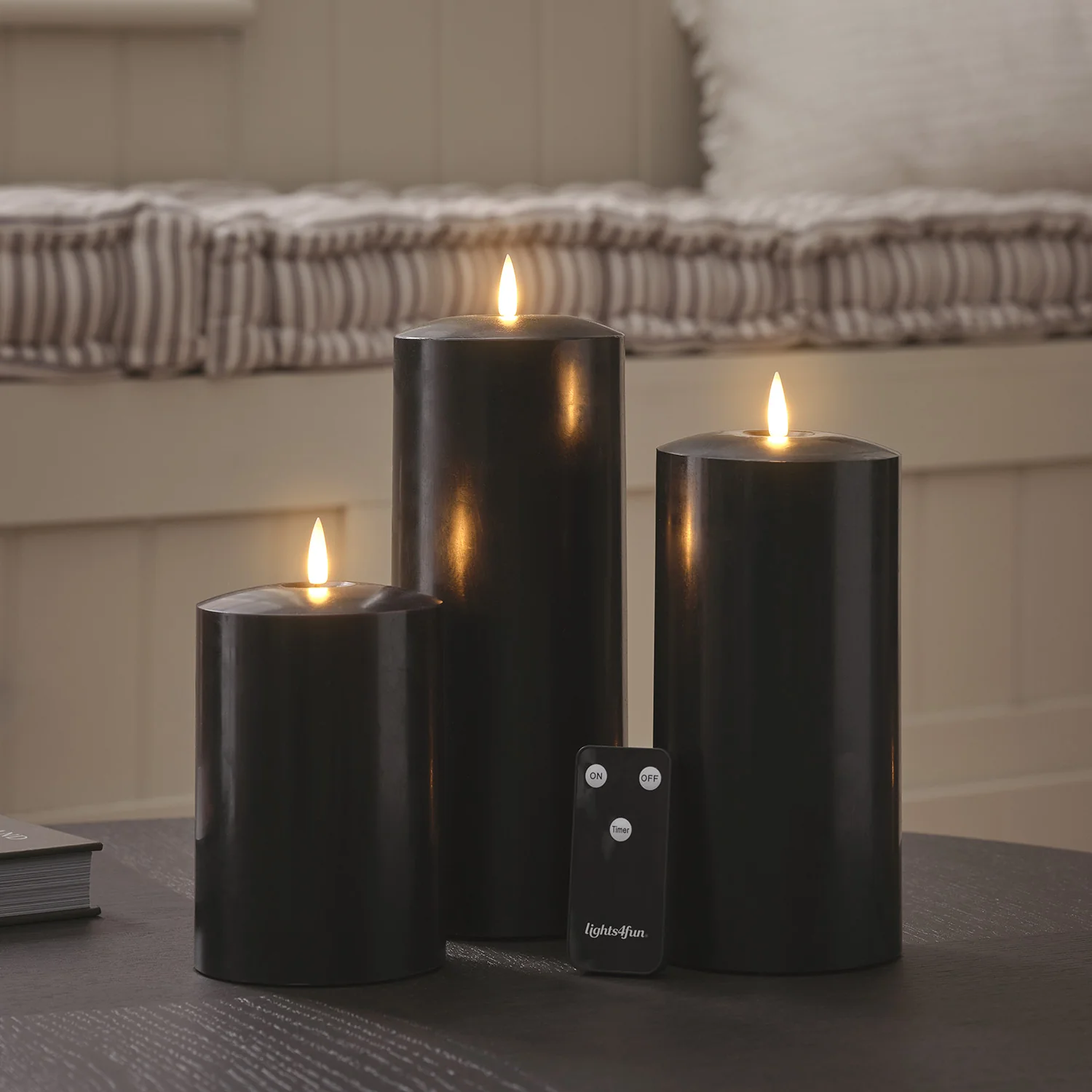 TruGlow® Black LED Chapel Candle Trio - Image 3