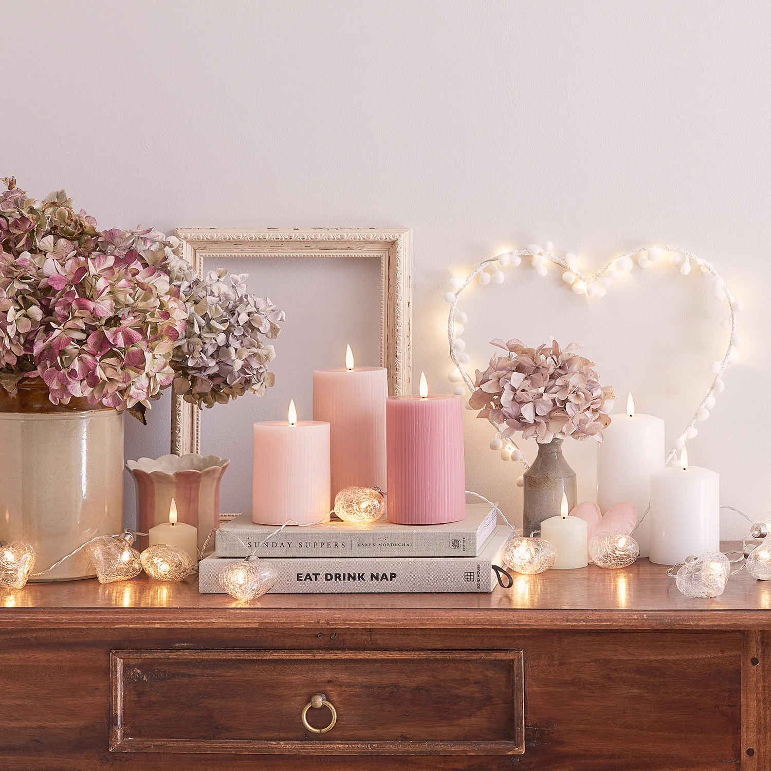 TruGlow® Blush Pink Ribbed LED Pillar Candle Trio - Image 11