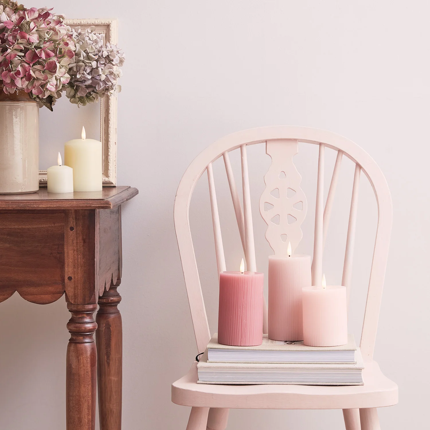 TruGlow® Blush Pink Ribbed LED Pillar Candle Trio - Image 7
