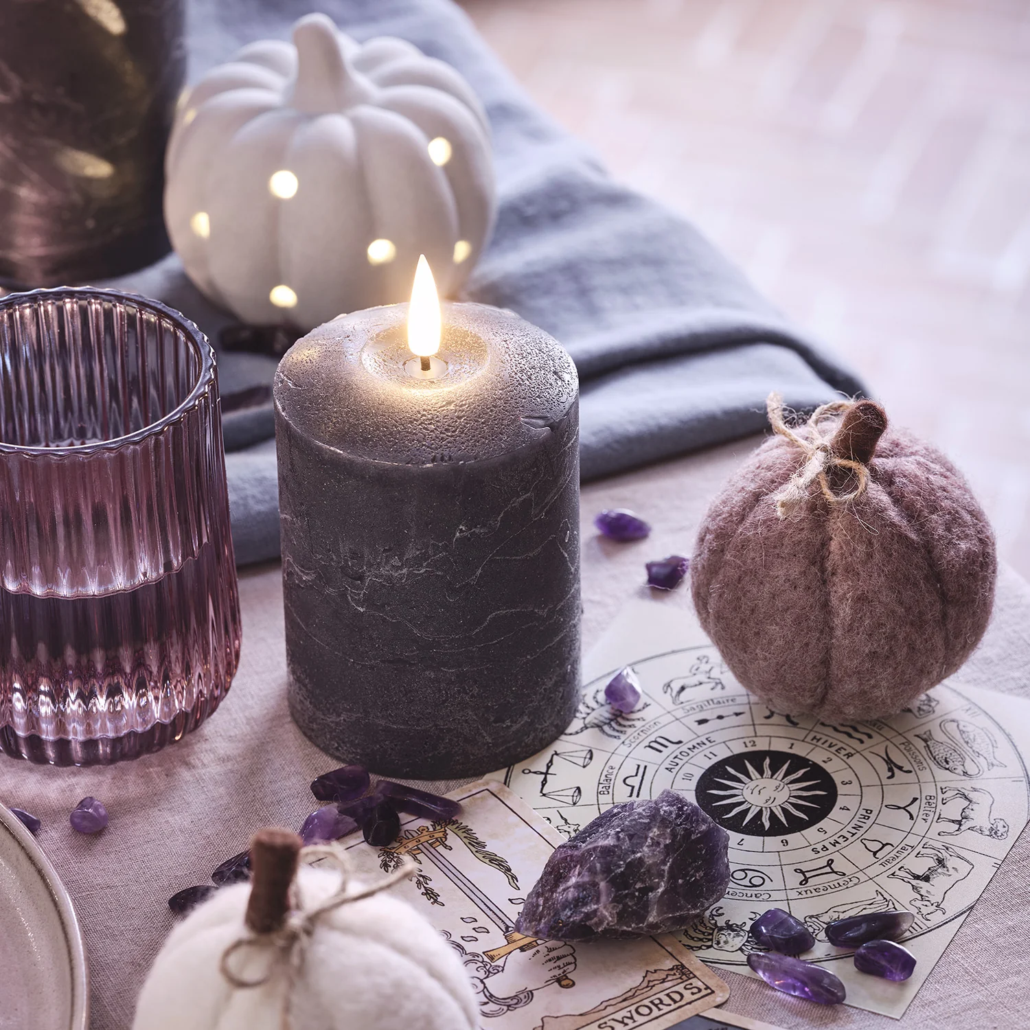 TruGlow® Dark Grey Distressed LED Pillar Candle Trio - Image 2