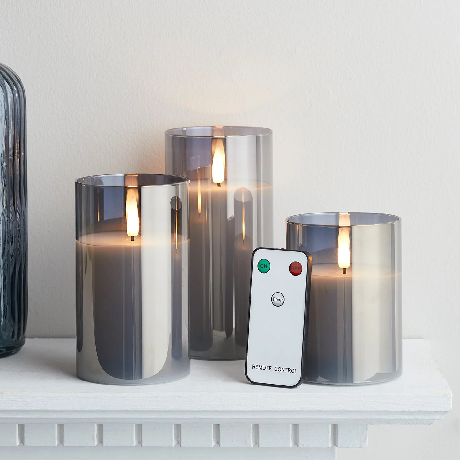 TruGlow® Smoked Grey LED Glass Candle Trio - Image 2