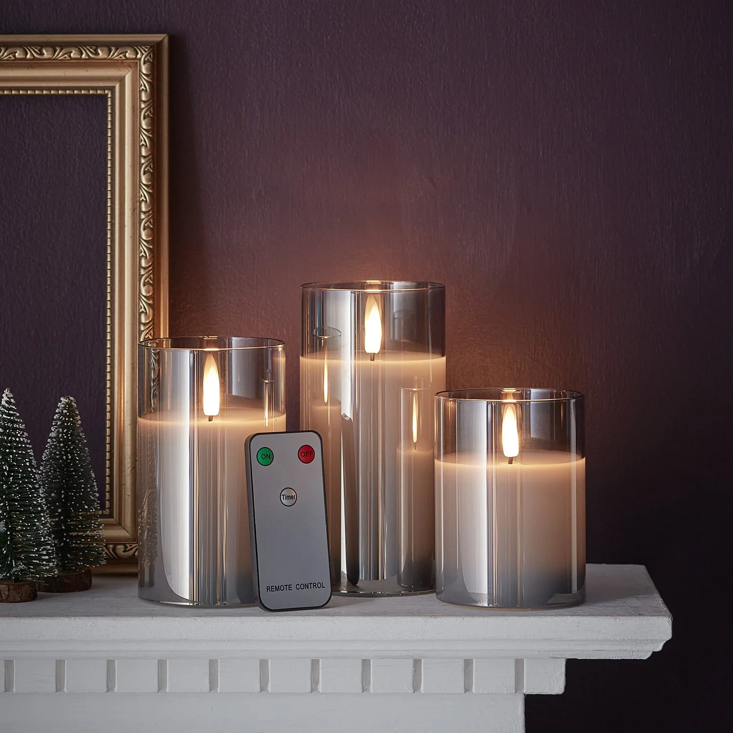 TruGlow® Smoked Grey LED Glass Candle Trio - Image 3