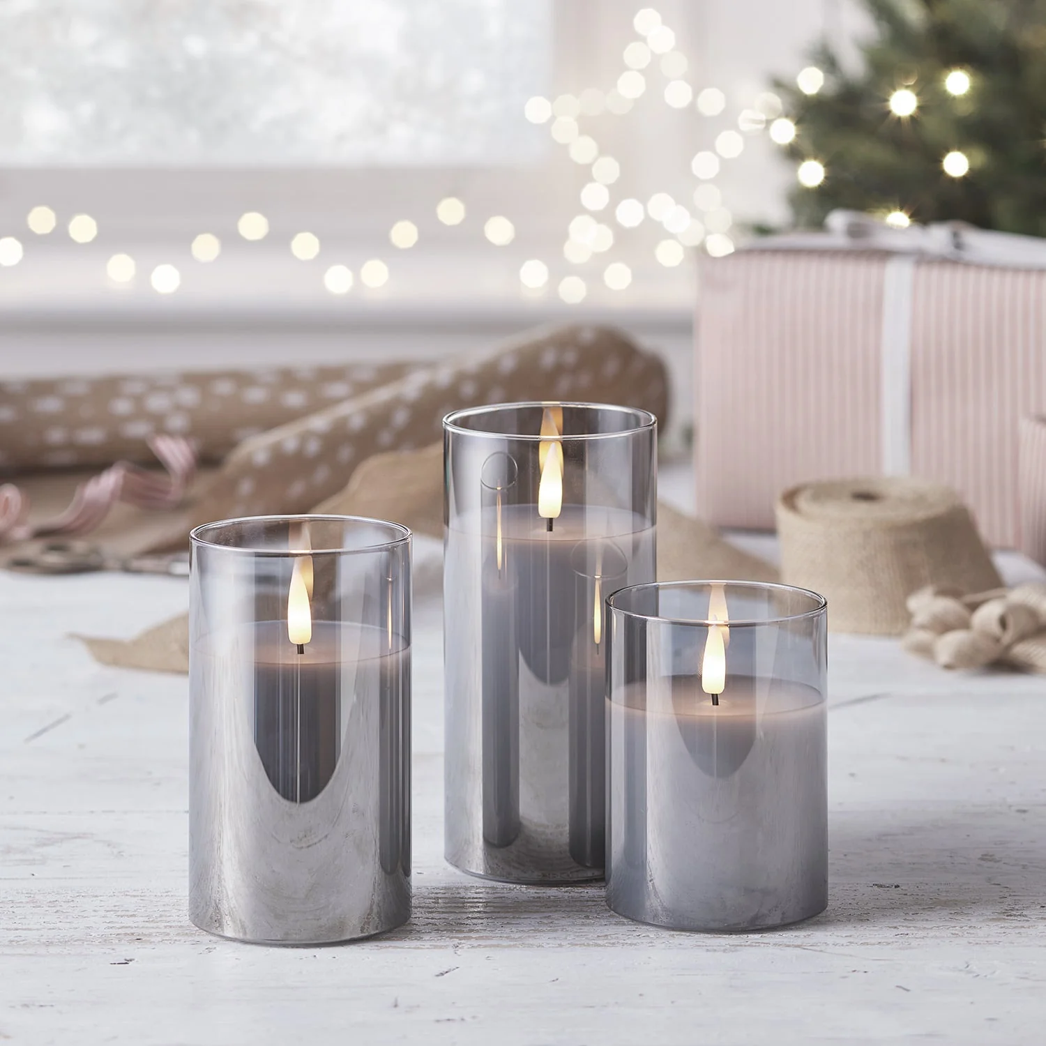TruGlow® Smoked Grey LED Glass Candle Trio - Image 4