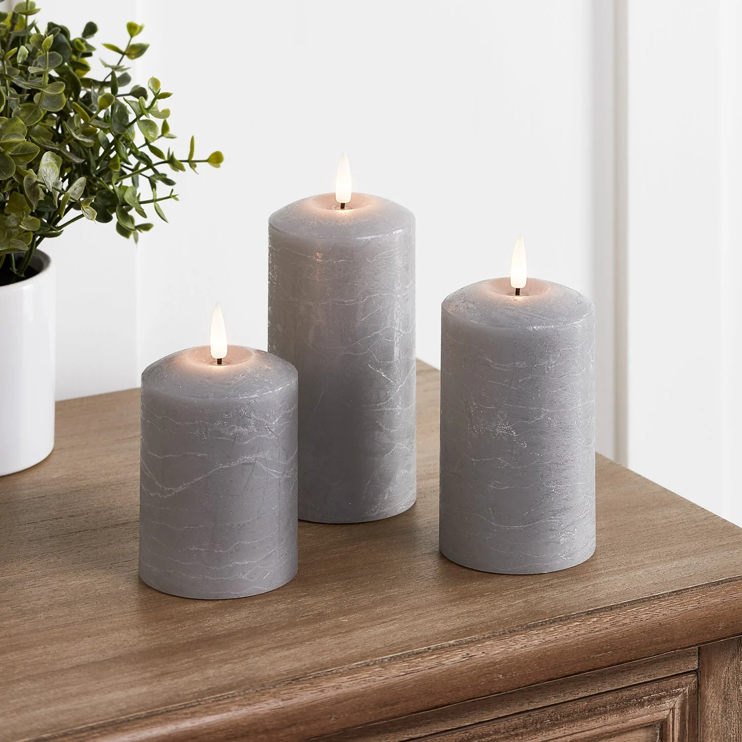 TruGlow® Grey Distressed LED Pillar Candle Trio with Remote - Image 6