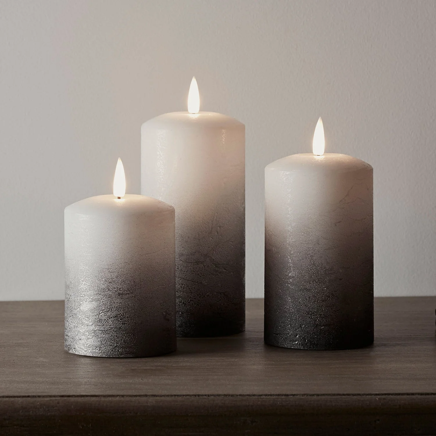 TruGlow® Grey Ombre LED Pillar Candle Trio - Image 2