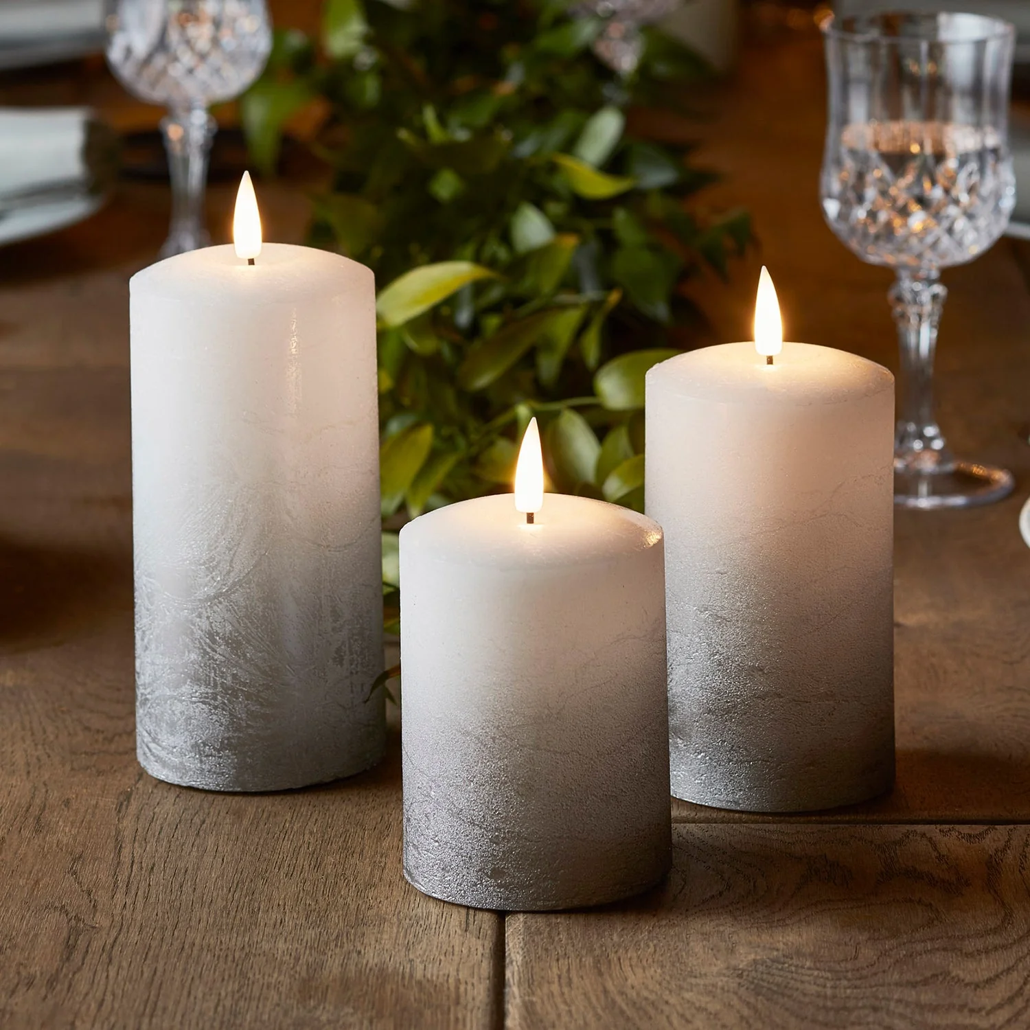 TruGlow® Grey Ombre LED Pillar Candle Trio - Image 6