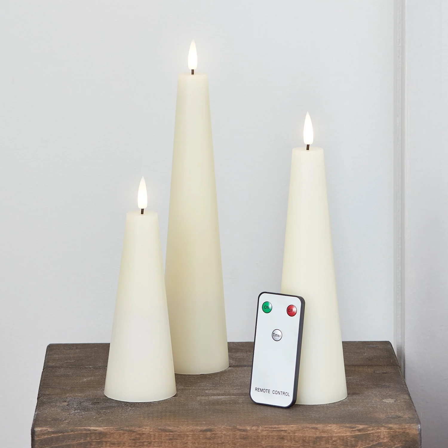 TruGlow® Ivory Cone LED Pillar Candle Trio - Image 2