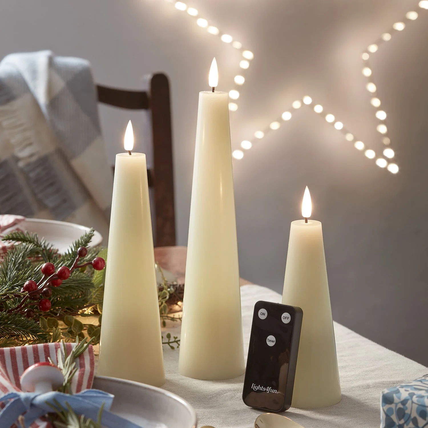 TruGlow® Ivory Cone LED Pillar Candle Trio - Image 3