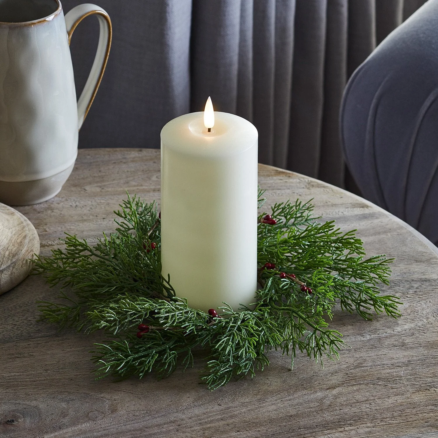 TruGlow® LED Pillar Candle & 15cm Red Berry Candle Ring - Image 4