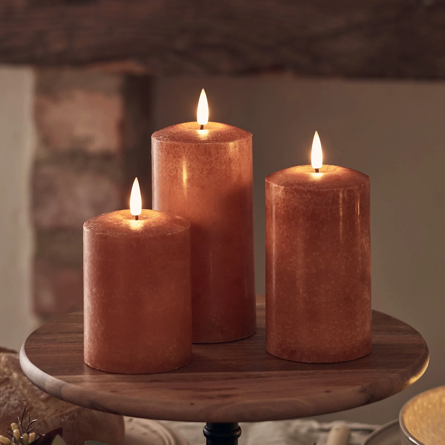 TruGlow® Mottled Orange LED Autumn Candle Trio - Image 2
