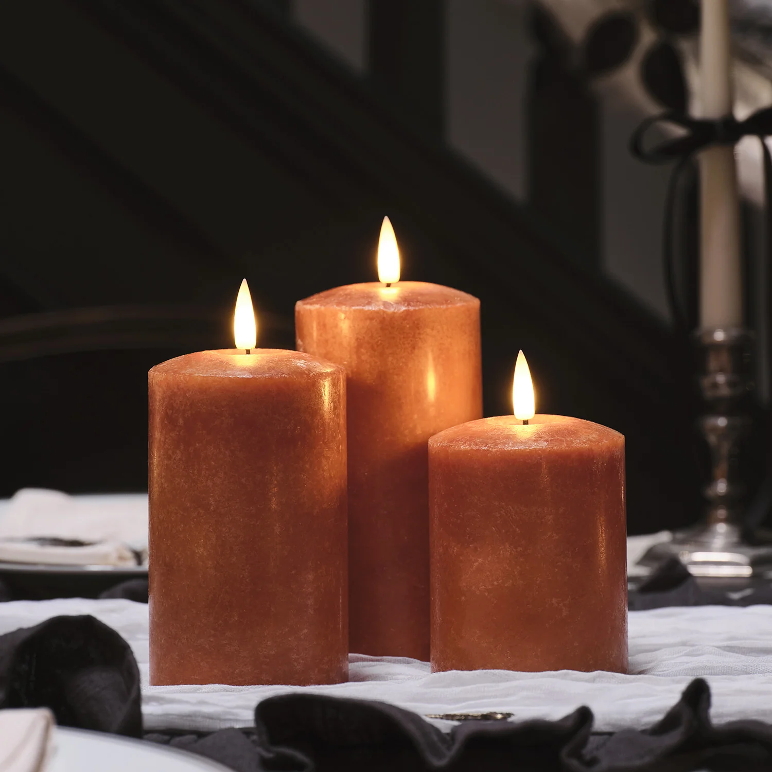 TruGlow® Mottled Orange LED Autumn Candle Trio - Image 3