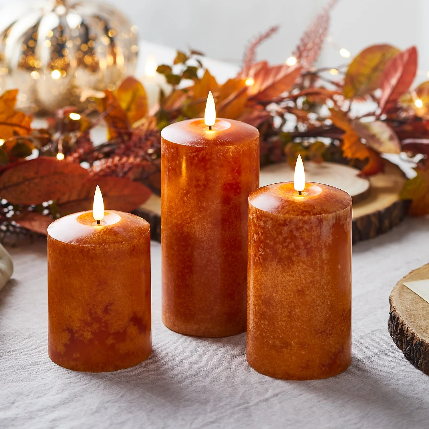 TruGlow® Mottled Orange LED Autumn Candle Trio - Image 5