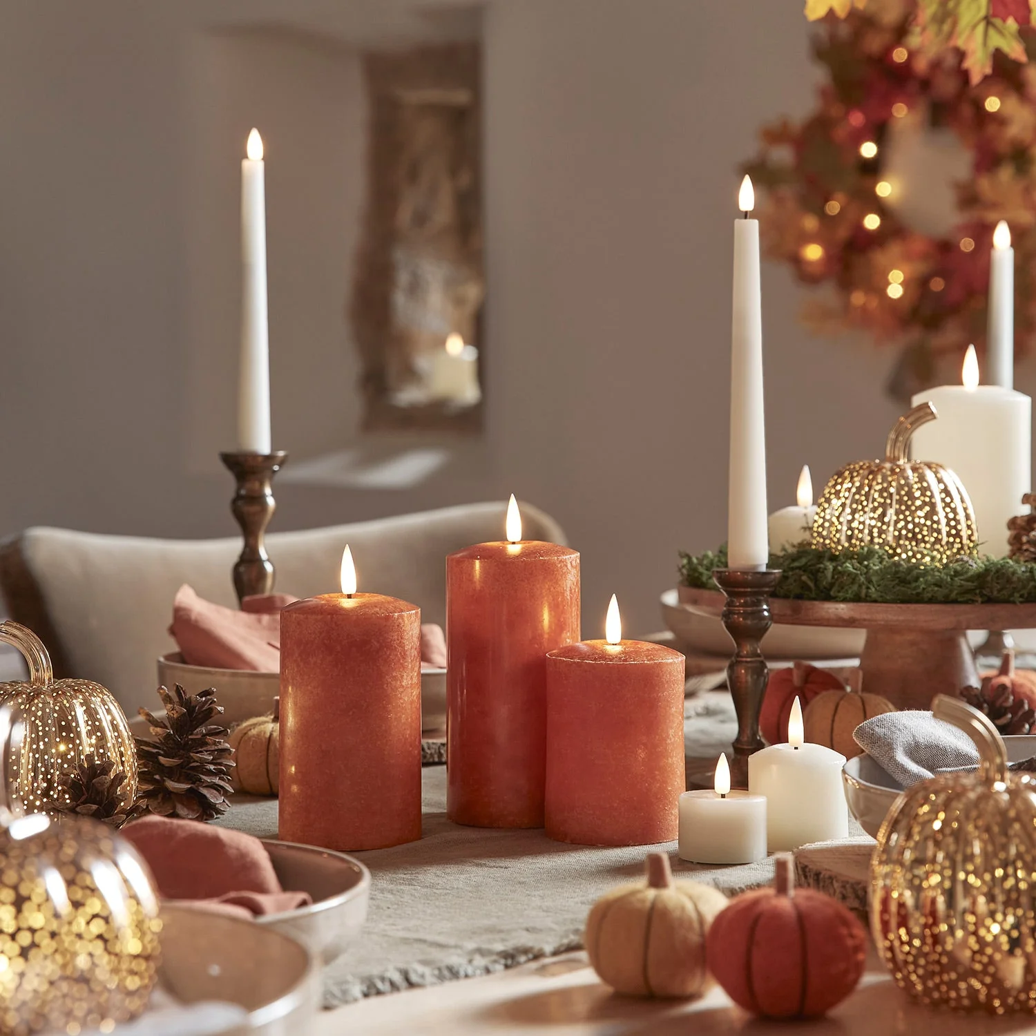 TruGlow® Mottled Orange LED Autumn Candle Trio - Image 6