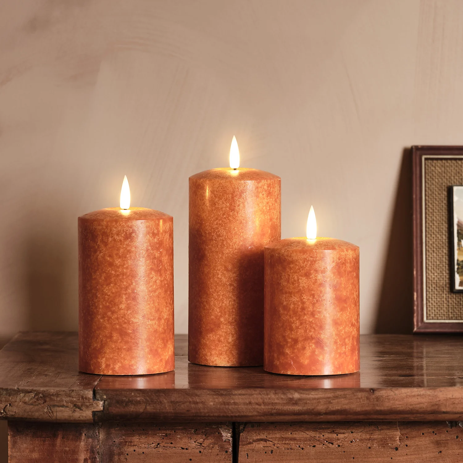 TruGlow® Mottled Orange LED Autumn Candle Trio - Image 7