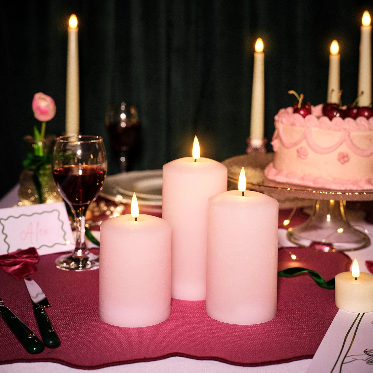 TruGlow® Pastel Pink LED Pillar Candle Trio with Remote Control - Image 8