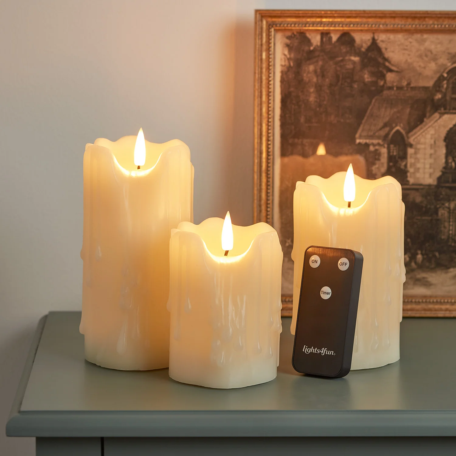 TruGlow® Heavy Dripping Wax LED Pillar Candle Trio - Image 2