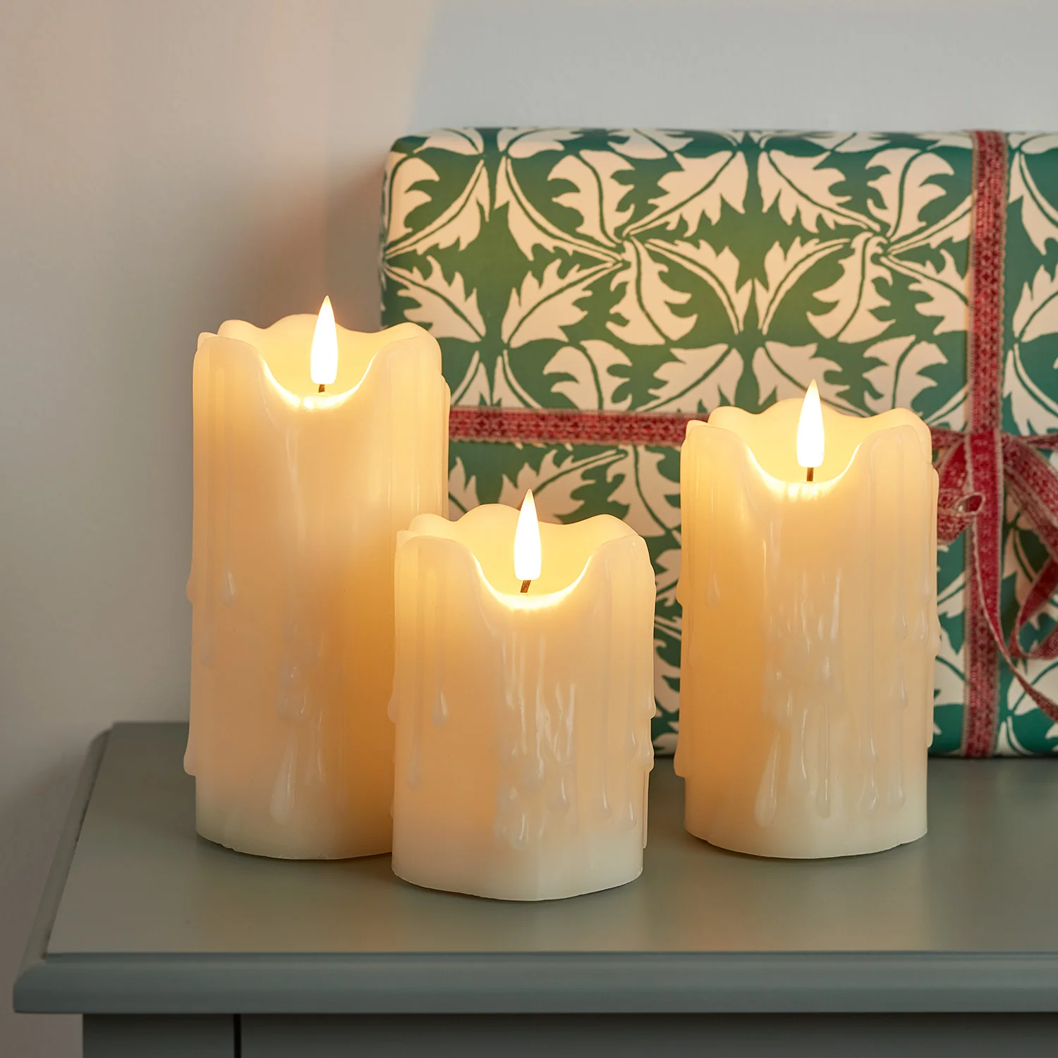 TruGlow® Heavy Dripping Wax LED Pillar Candle Trio - Image 3