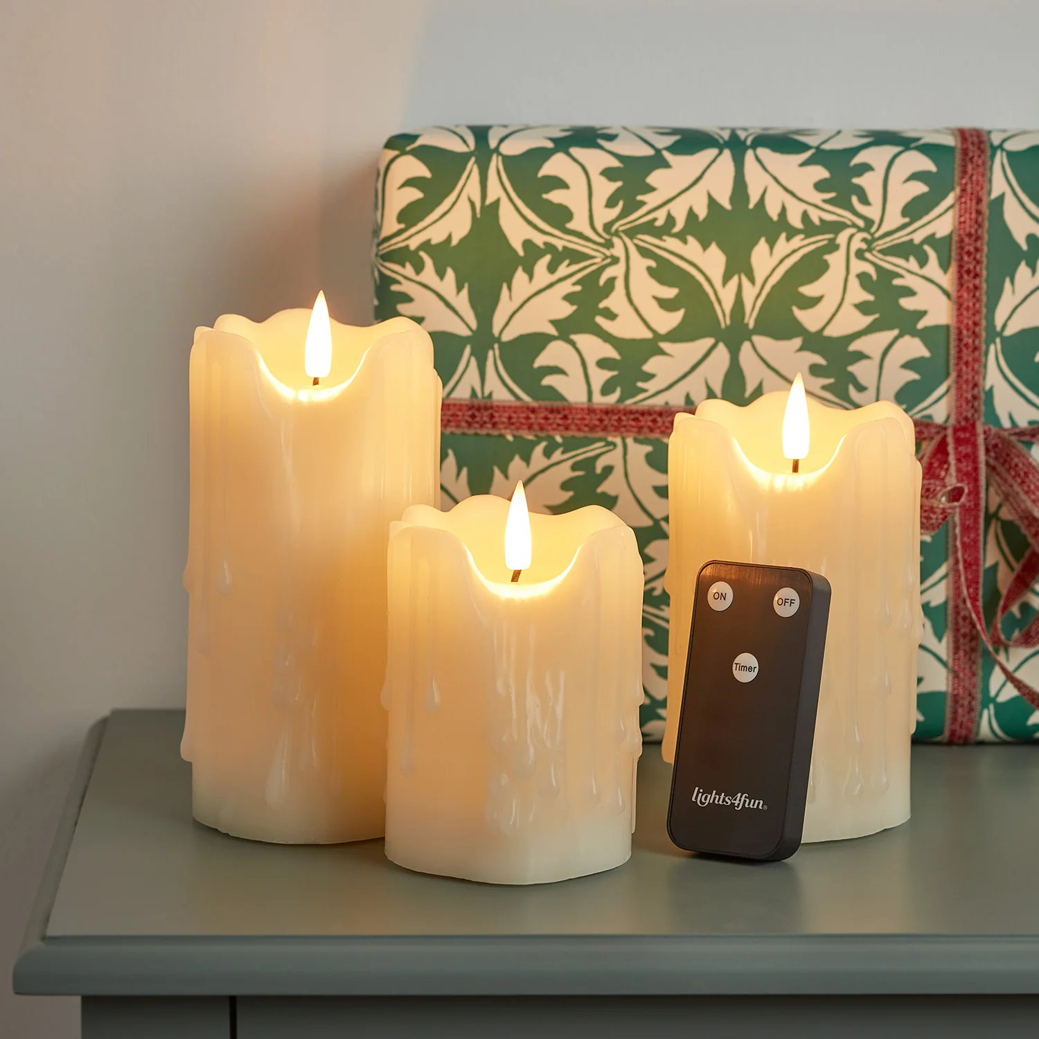 TruGlow® Heavy Dripping Wax LED Pillar Candle Trio - Image 4