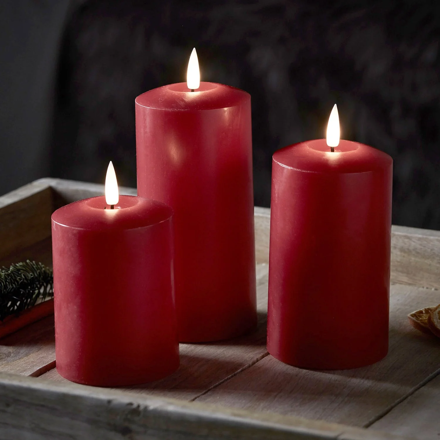 TruGlow® Red LED Pillar Candle Trio With Remote Control - Image 3