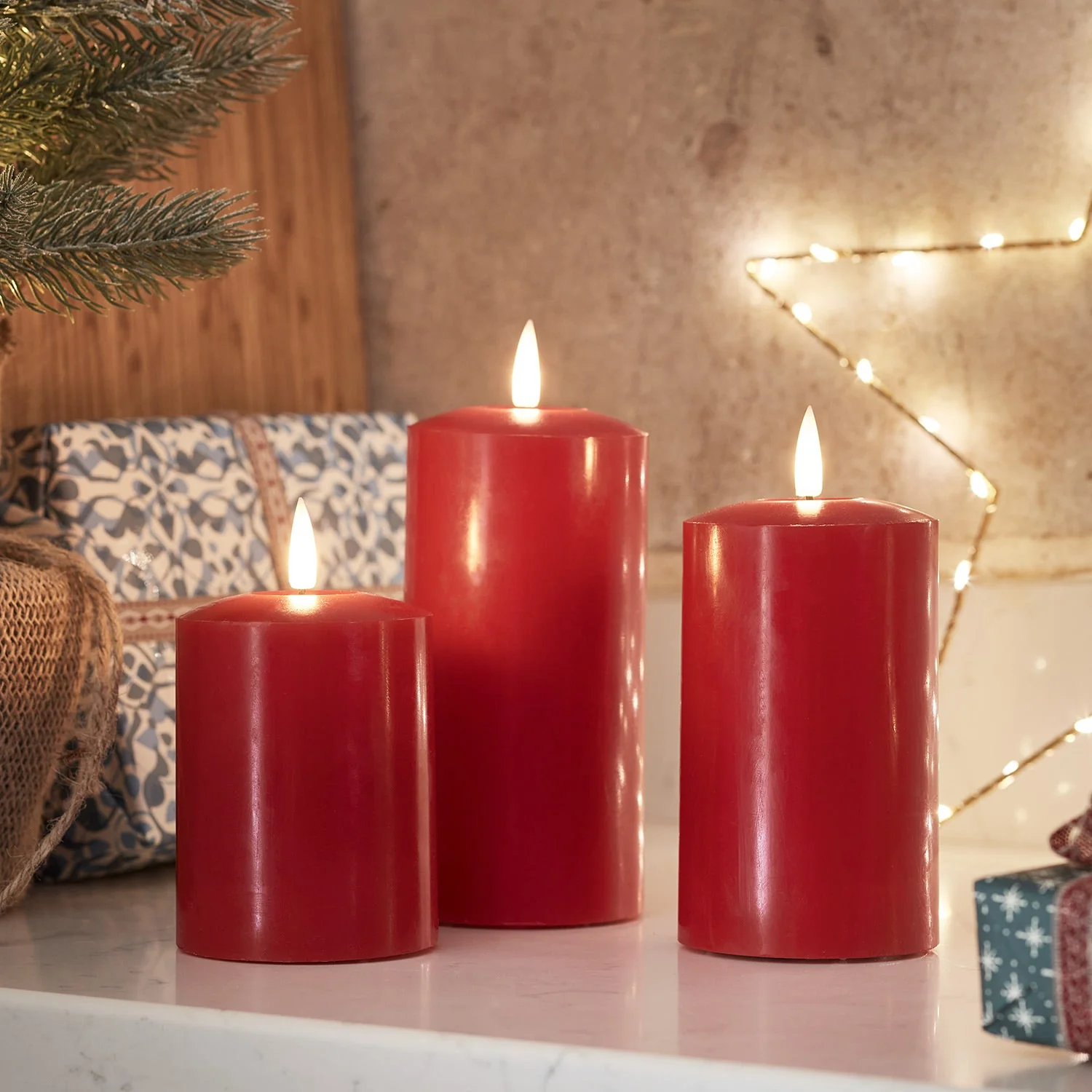 TruGlow® Red LED Pillar Candle Trio With Remote Control - Image 4