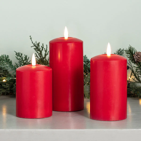TruGlow® Red LED Pillar Candle Trio With Remote Control - Image 5