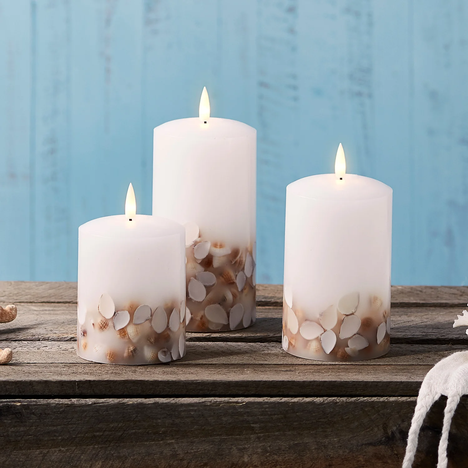 TruGlow® Shell LED Pillar Candle Trio with Remote Control - Image 2